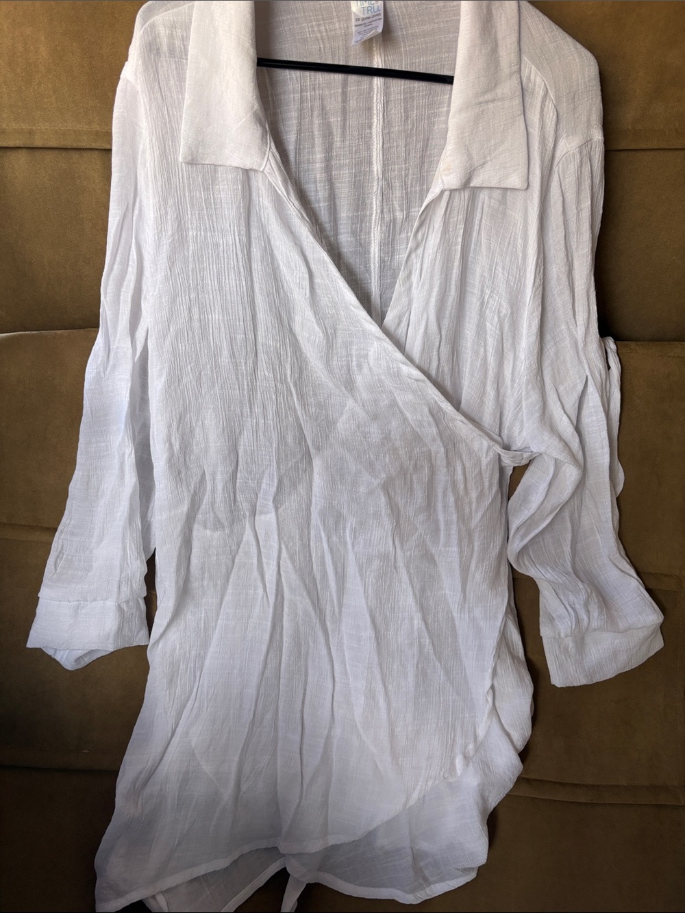 Women's White Wrap Tunic with Collared V-Neck